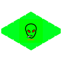 a green square with an alien face on it